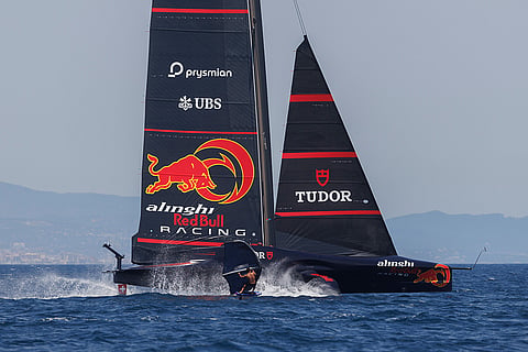 Alinghi Red Bull Racing base: Kai Lenny & Alinghi Red Bull Racing perform in Barcelona